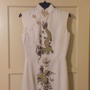 Full length vintage Chinese silk beaded dress as M